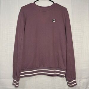 FILA Sweatshirt Medium Purple Striped Trim Embroidered Logo